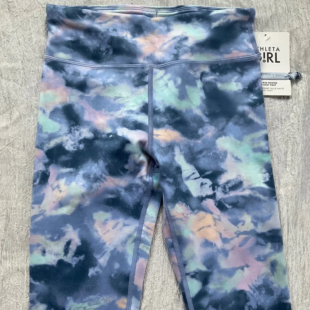 Athleta Girl High Rise Printed Chit Chat Tight Blue Purple Abstract Leggings L12